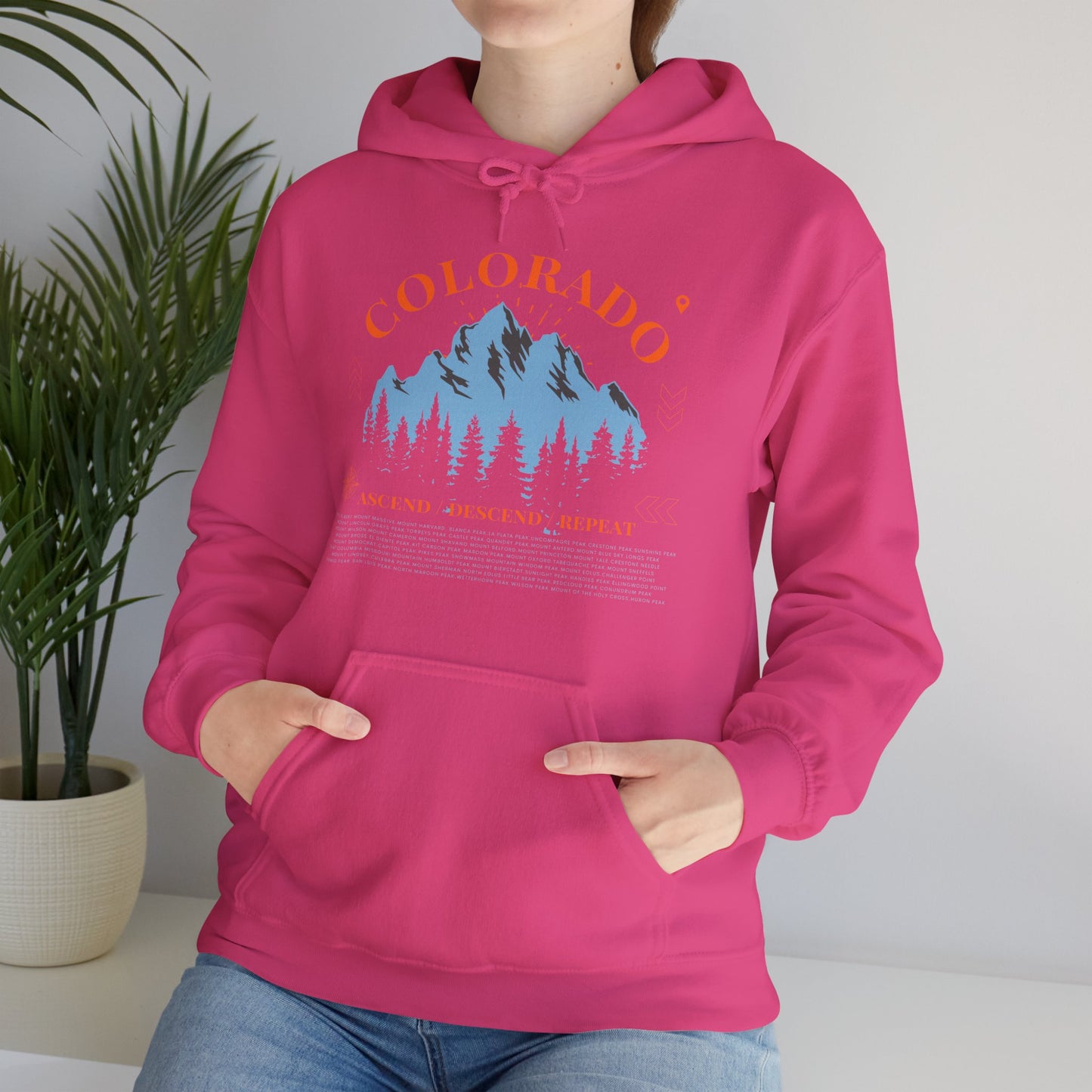 Women's Colorado 14ers Mountain Hoodie (Unisex Sizing) — Ascend/Descend/Repeat Mountain Climbing Graphic - Lucky Outfitters Adventure Pullover
