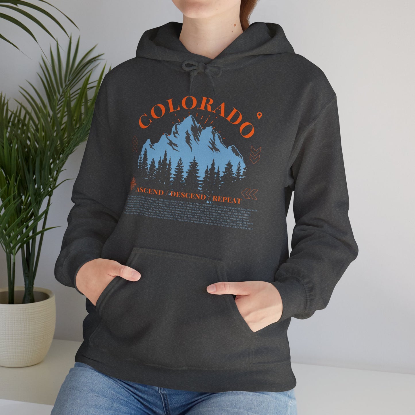 Women's Colorado 14ers Mountain Hoodie (Unisex Sizing) — Ascend/Descend/Repeat Mountain Climbing Graphic - Lucky Outfitters Adventure Pullover