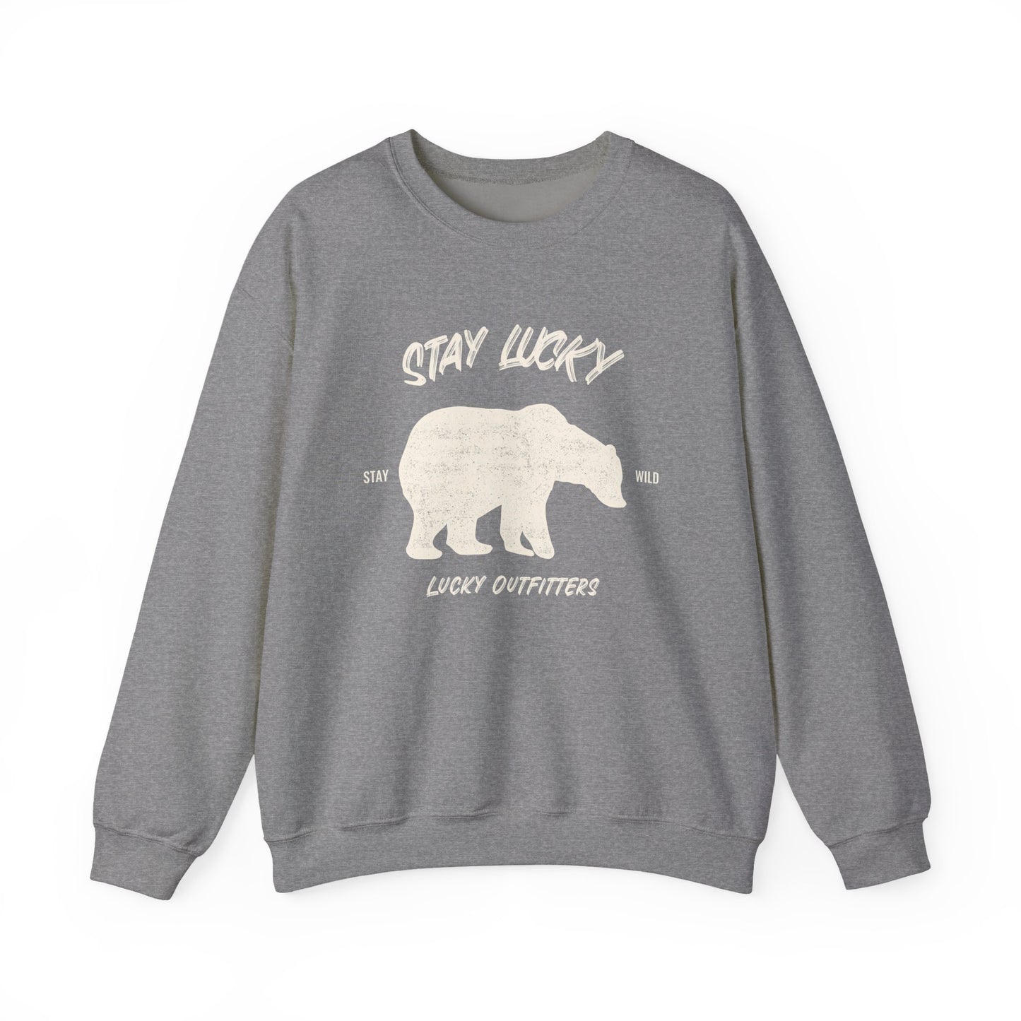 Stay Lucky Bear Unisex Crewneck Sweatshirt (Unisex Sizing) — Vintage Bear Graphic Pullover