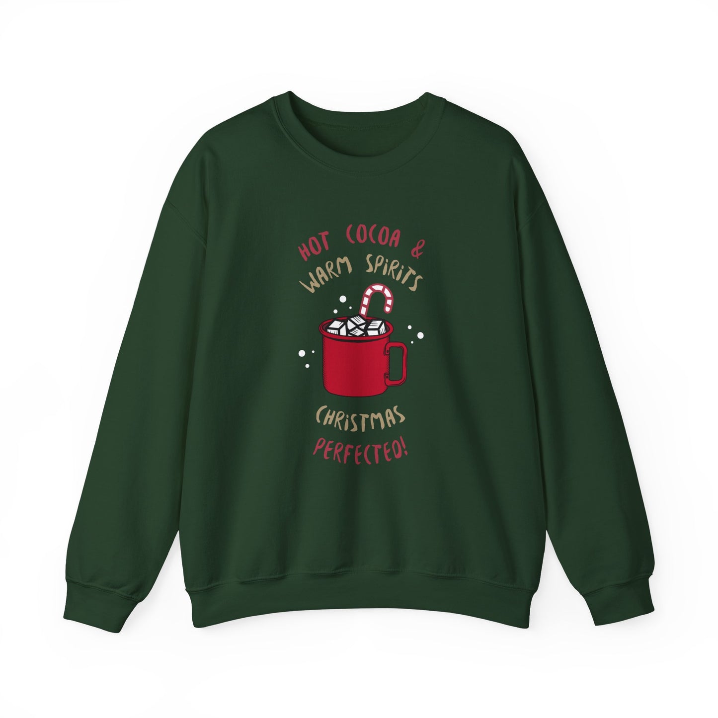 Christmas Hot Cocoa Sweatshirt (Unisex Sizing) — "Hot Cocoa & Warm Spirits, Christmas Perfection" Cozy Holiday Crewneck