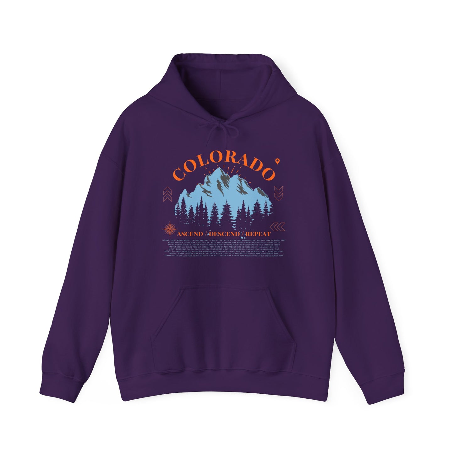 Women's Colorado 14ers Mountain Hoodie (Unisex Sizing) — Ascend/Descend/Repeat Mountain Climbing Graphic - Lucky Outfitters Adventure Pullover