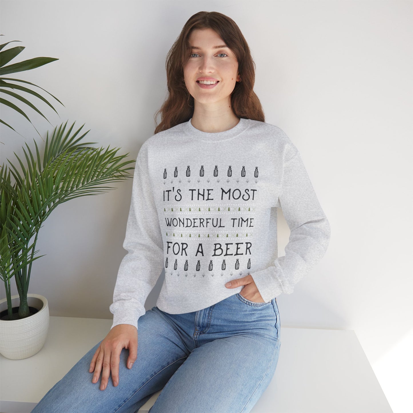 Beer Holiday Sweatshirt (Unisex Sizing) — "It's the Most Wonderful Time for a Beer" Cozy Crewneck