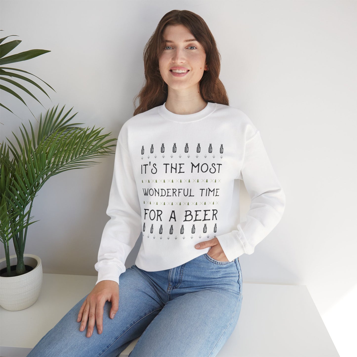 Beer Holiday Sweatshirt (Unisex Sizing) — "It's the Most Wonderful Time for a Beer" Cozy Crewneck