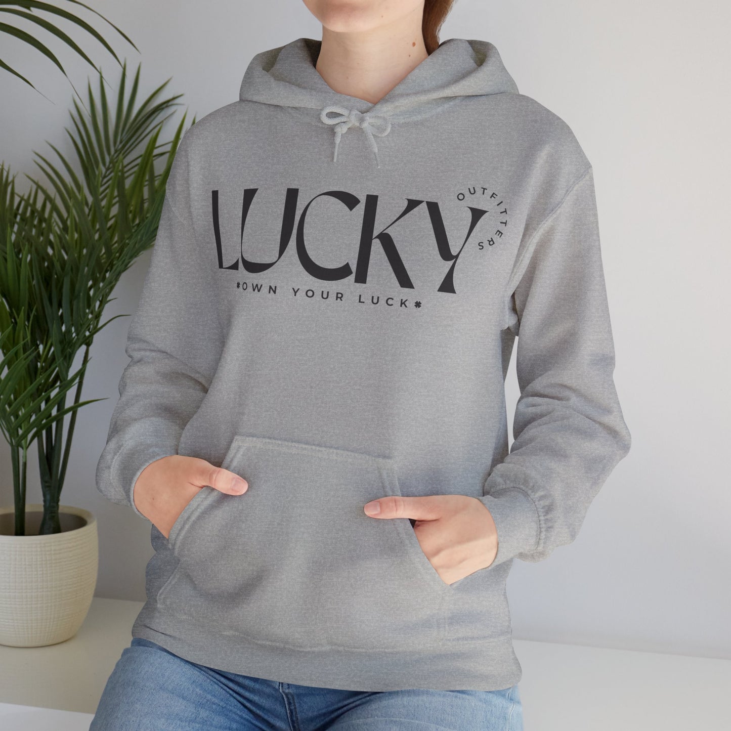 Women's Lucky Hoodie (Unisex Sizing) - LUCKY OUTFITTERS Dark Gray Graphic Pullover