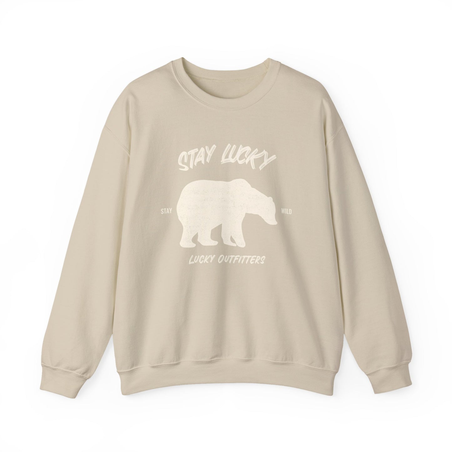 Stay Lucky Bear Unisex Crewneck Sweatshirt (Unisex Sizing) — Vintage Bear Graphic Pullover