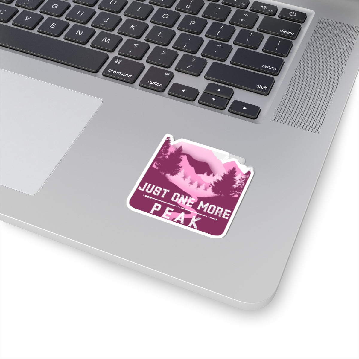 Just One More Peak Sticker — Mountain Hiking Kiss-Cut Decal (Pink)