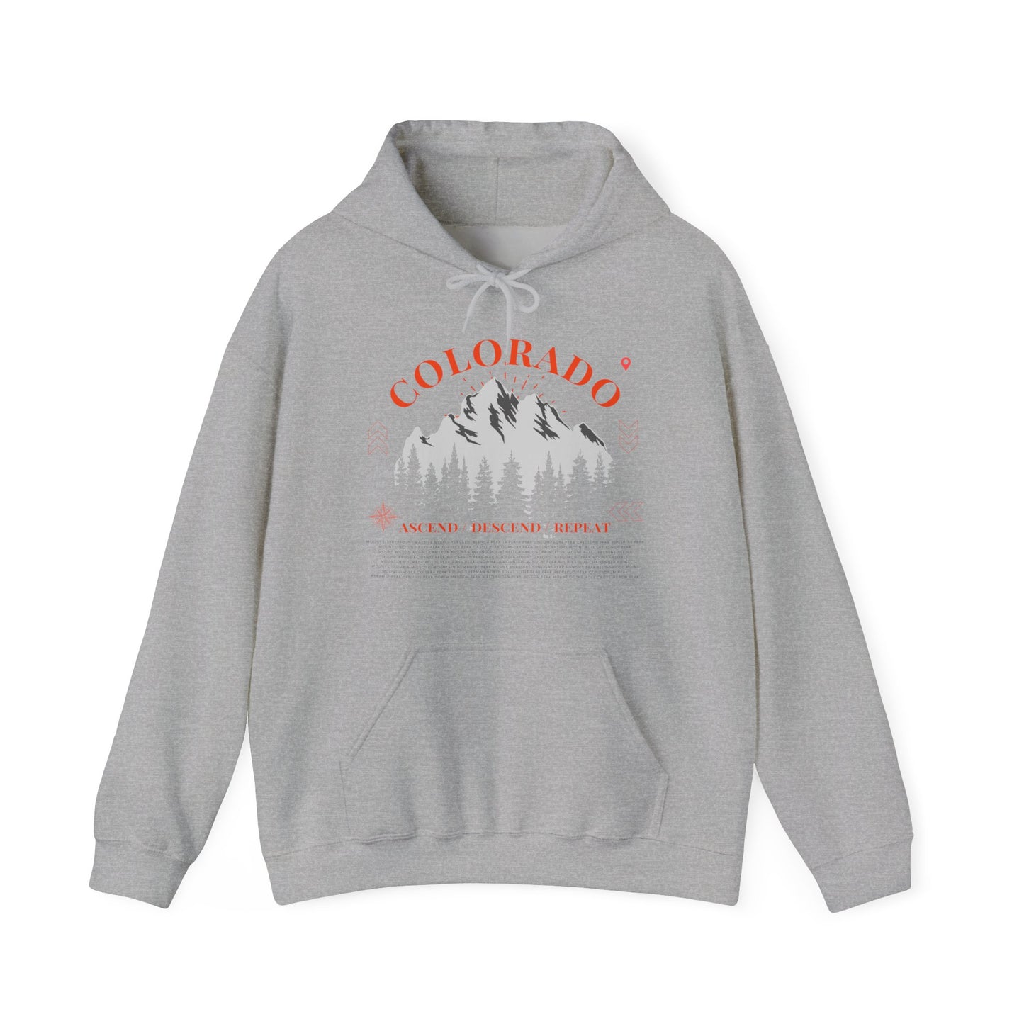 Men's Colorado 14ers Mountain Hoodie — Ascend/Descend/Repeat White Mountain Climbing Graphic - Lucky Outfitters Adventure Pullover