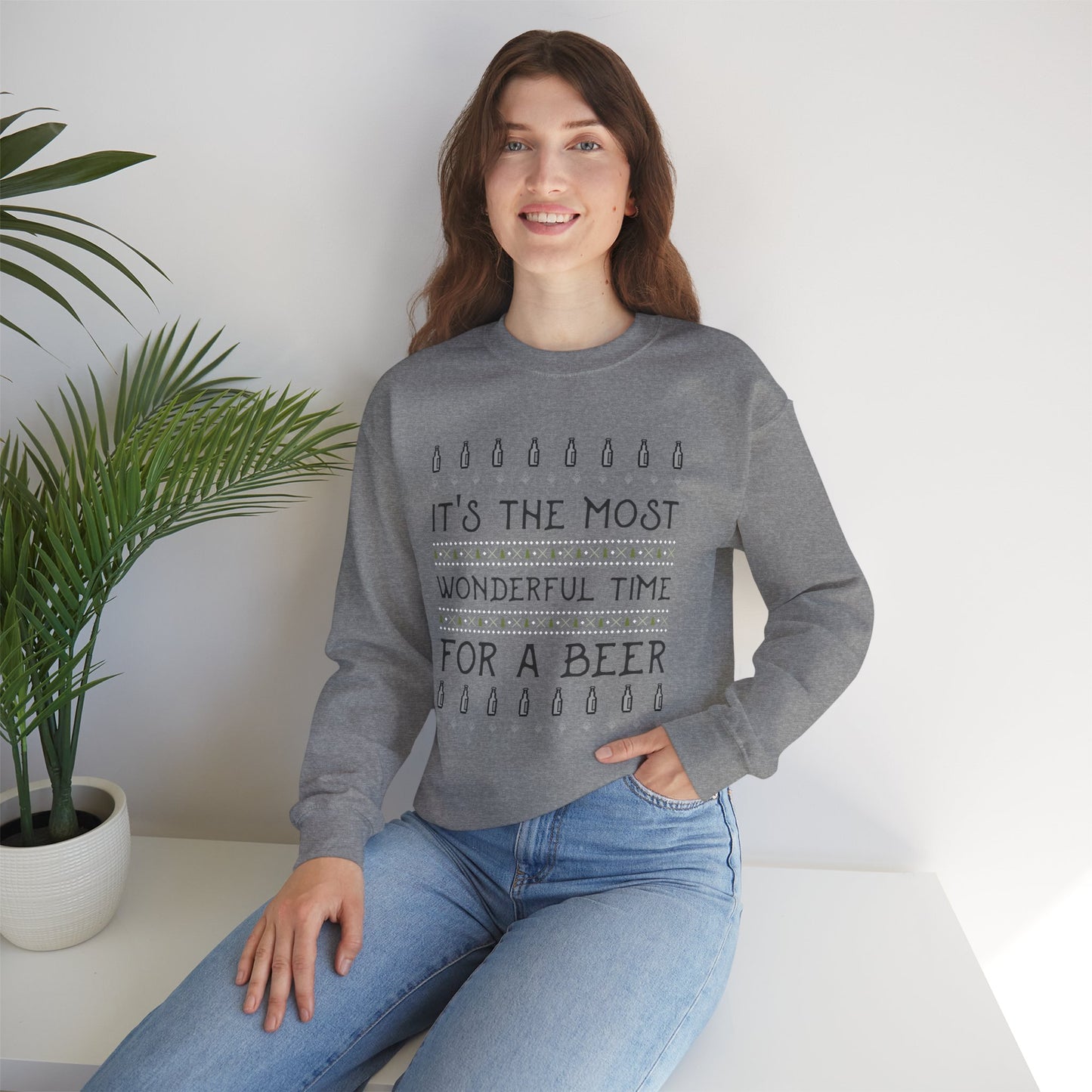 Beer Holiday Sweatshirt (Unisex Sizing) — "It's the Most Wonderful Time for a Beer" Cozy Crewneck
