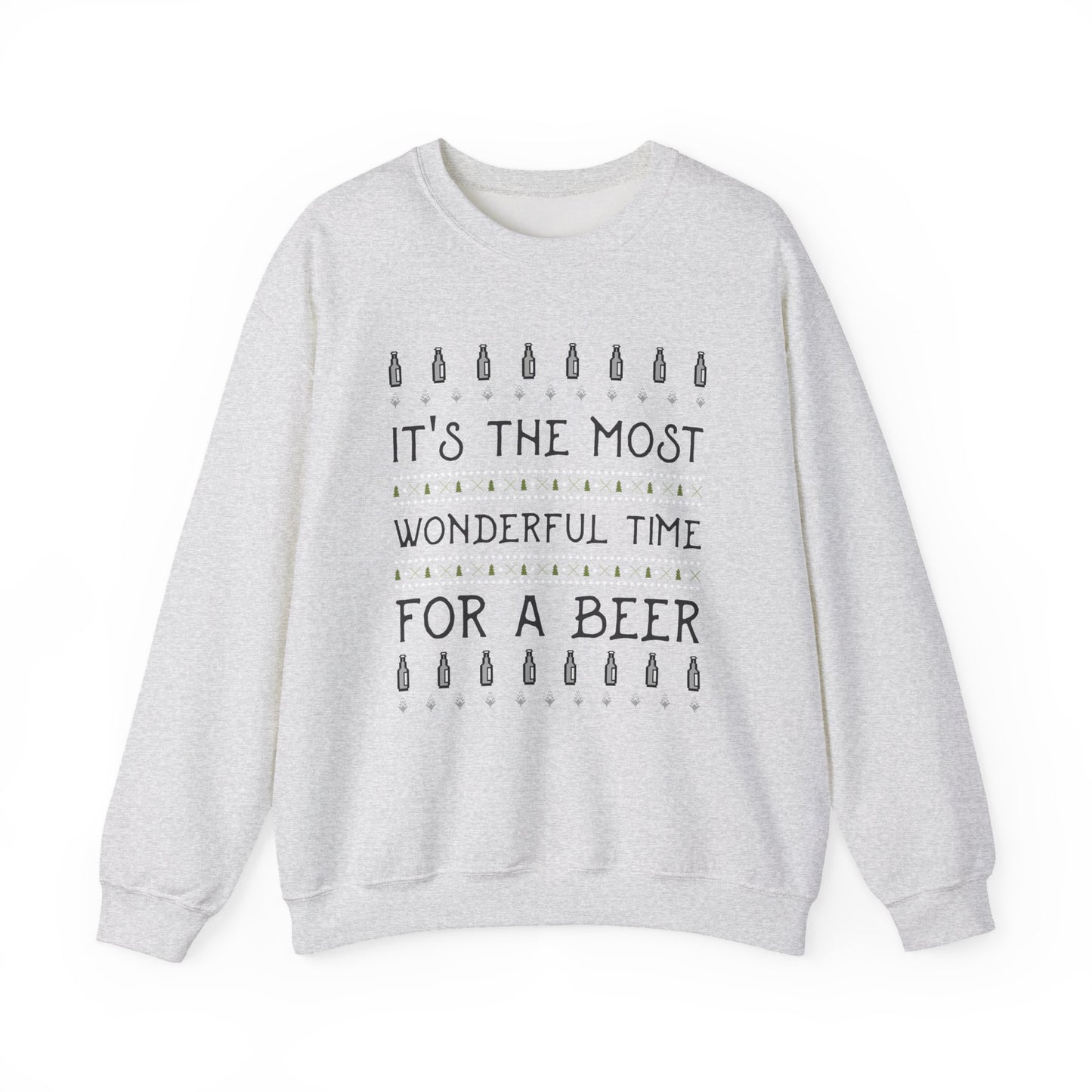 Beer Holiday Sweatshirt (Unisex Sizing) — "It's the Most Wonderful Time for a Beer" Cozy Crewneck