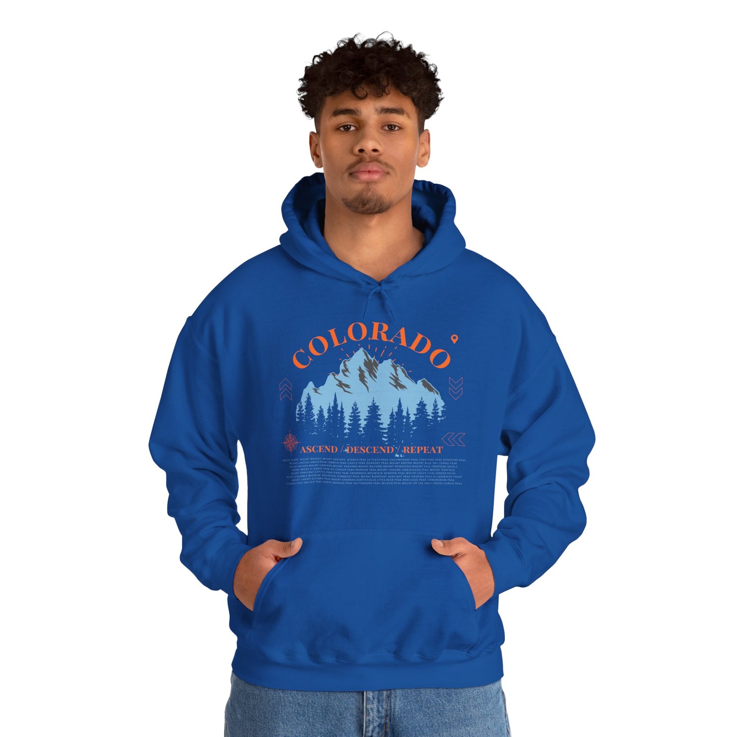 Men's Colorado 14ers Mountain Hoodie — Ascend/Descend/Repeat Mountain Climbing Graphic - Lucky Outfitters Adventure Pullover