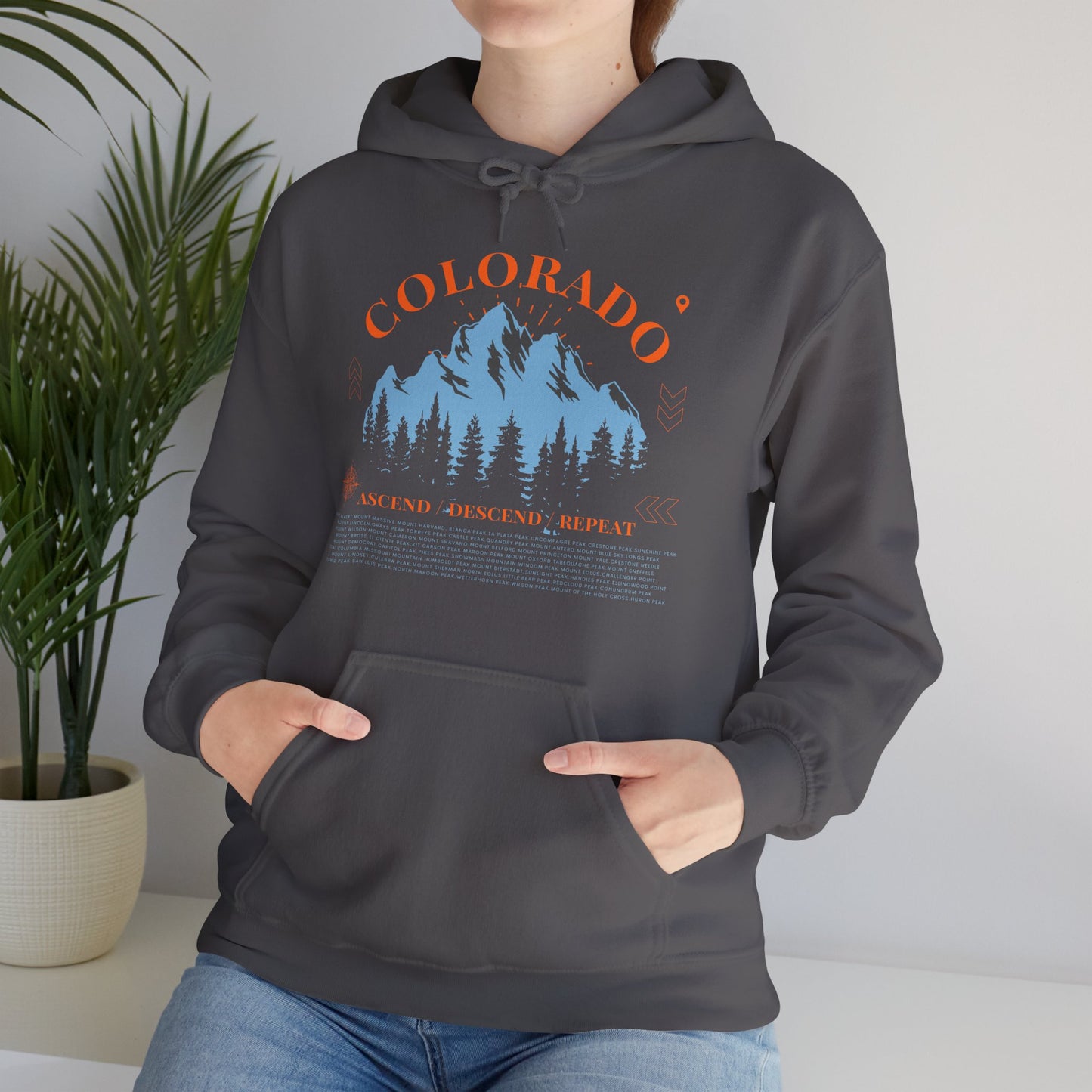 Women's Colorado 14ers Mountain Hoodie (Unisex Sizing) — Ascend/Descend/Repeat Mountain Climbing Graphic - Lucky Outfitters Adventure Pullover