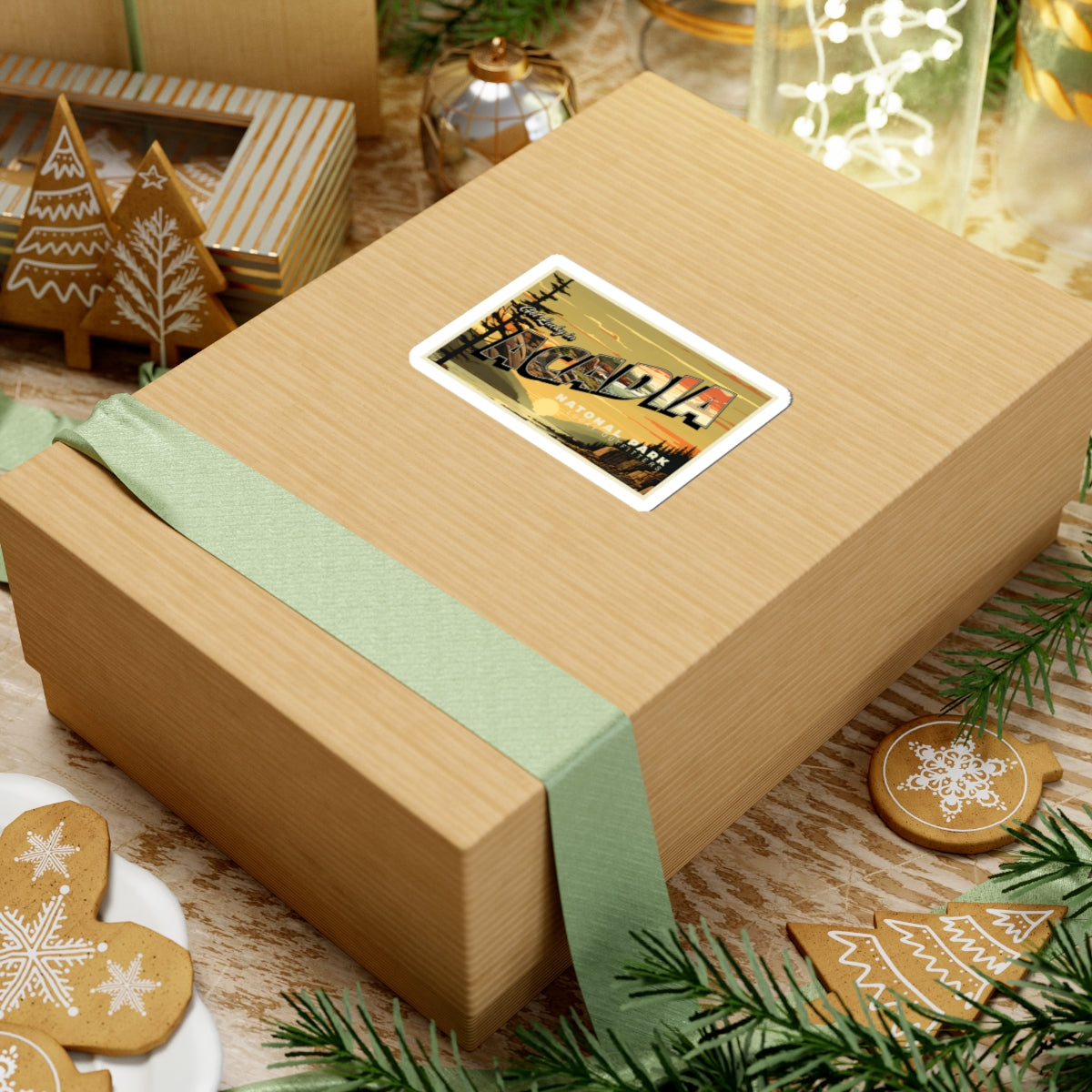 Get Lucky in Acadia National Park Retro Sunset Sticker —  Kiss-Cut Decal