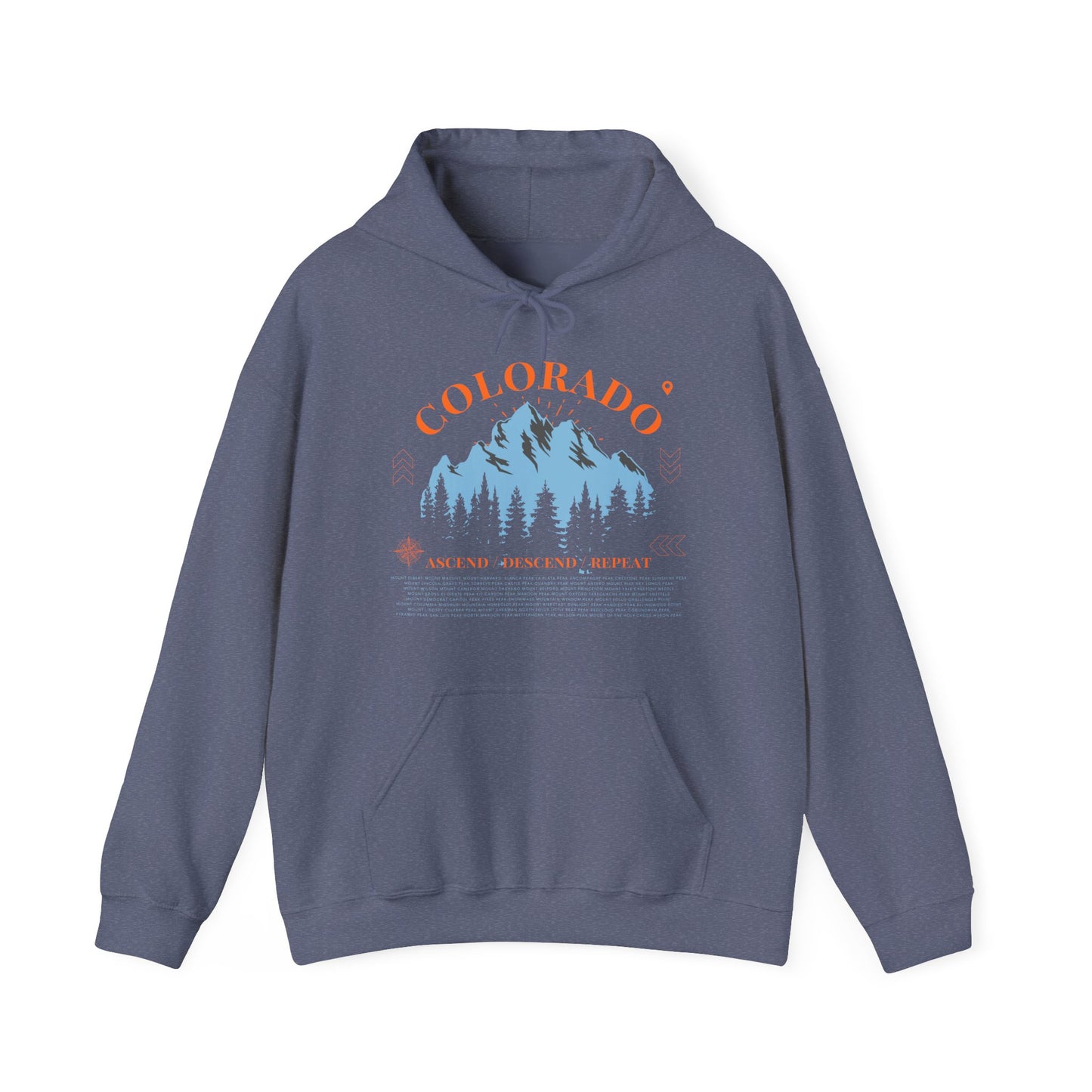 Women's Colorado 14ers Mountain Hoodie (Unisex Sizing) — Ascend/Descend/Repeat Mountain Climbing Graphic - Lucky Outfitters Adventure Pullover