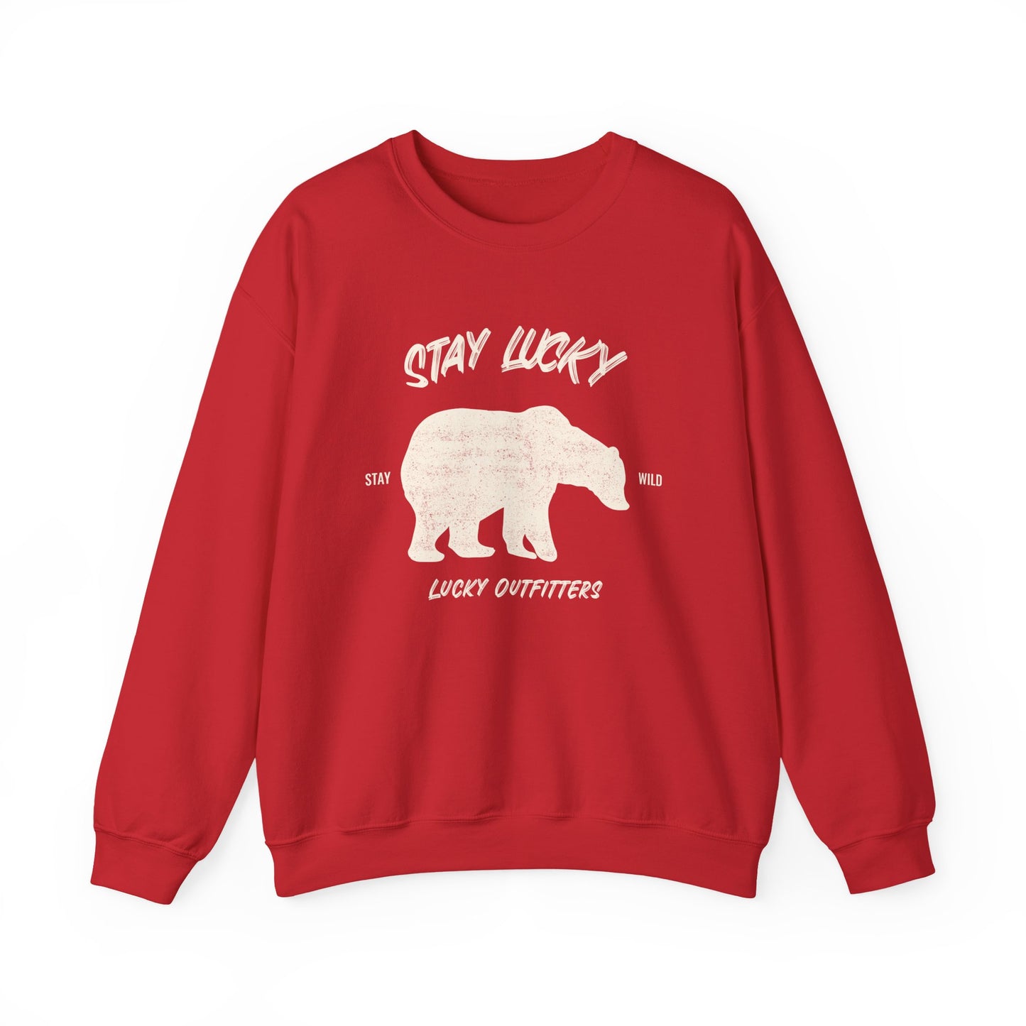 Stay Lucky Bear Unisex Crewneck Sweatshirt (Unisex Sizing) — Vintage Bear Graphic Pullover