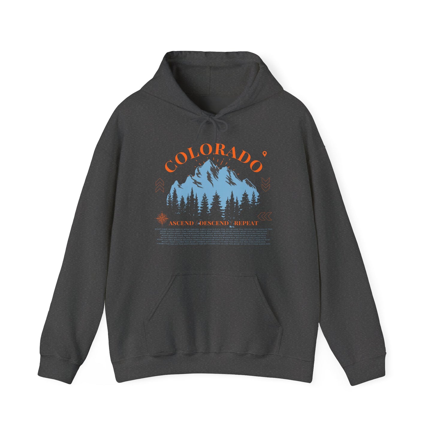 Women's Colorado 14ers Mountain Hoodie (Unisex Sizing) — Ascend/Descend/Repeat Mountain Climbing Graphic - Lucky Outfitters Adventure Pullover