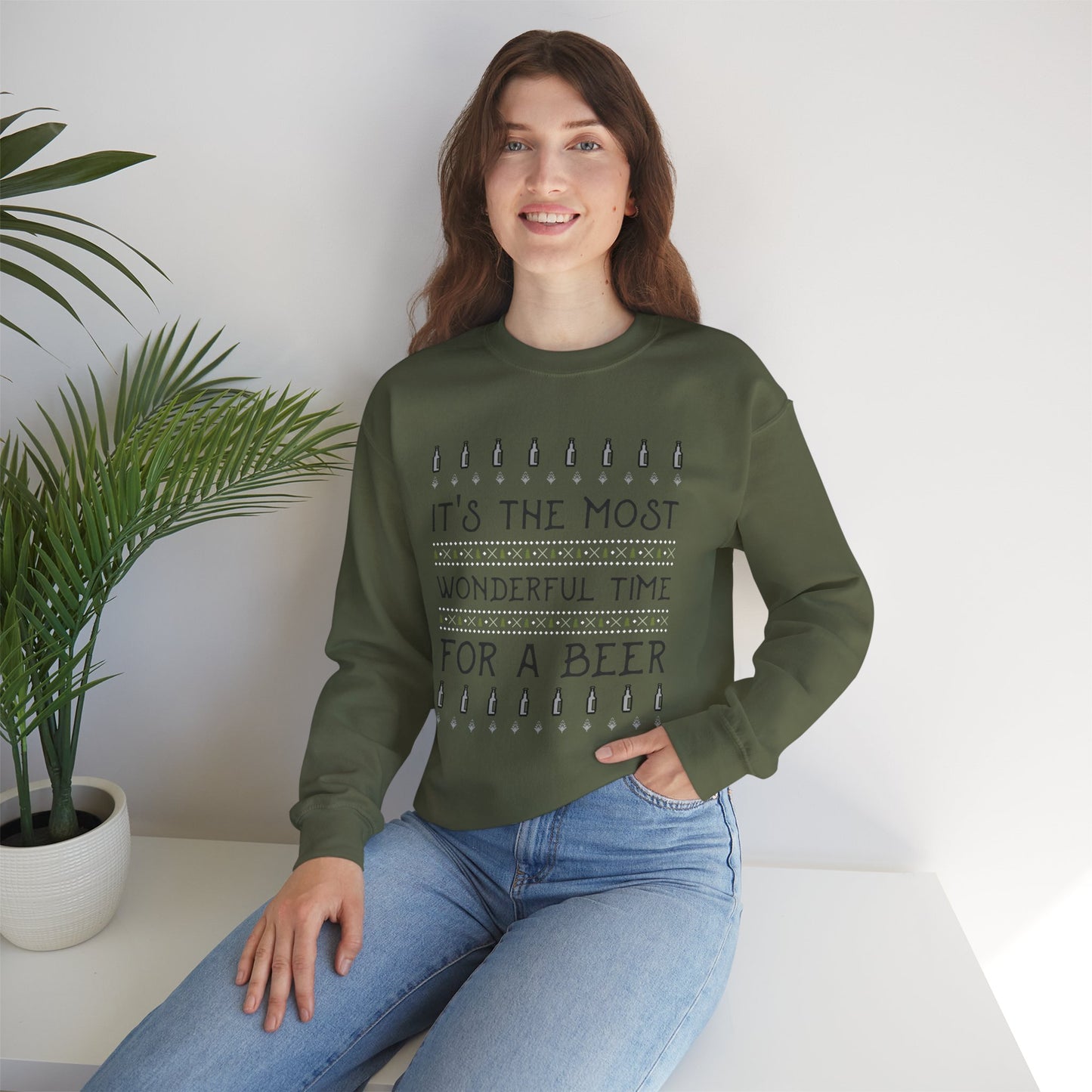 Beer Holiday Sweatshirt (Unisex Sizing) — "It's the Most Wonderful Time for a Beer" Cozy Crewneck