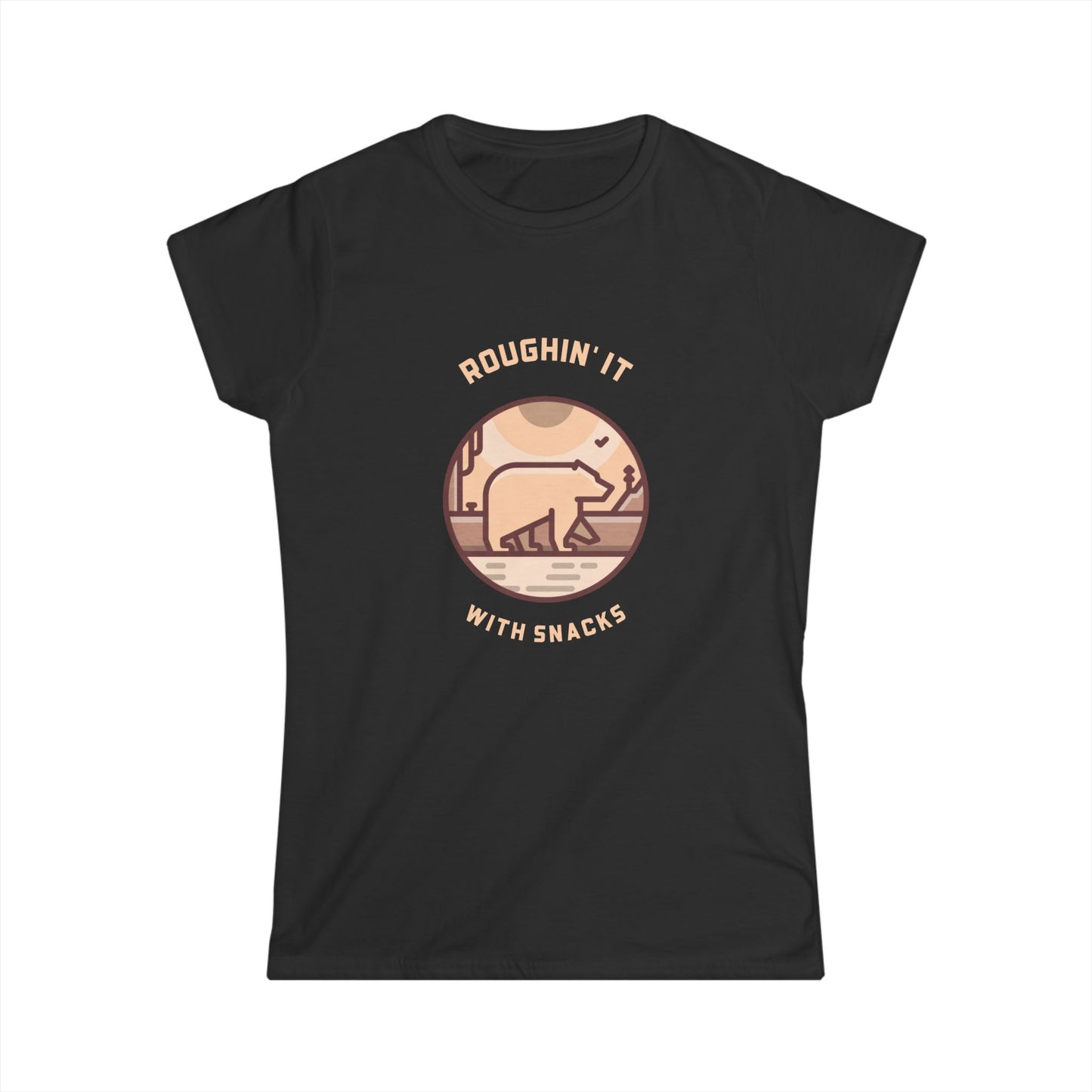 Bear Hiking T‑Shirt — "Roughin' It with Snacks" Outdoor Adventure Tee