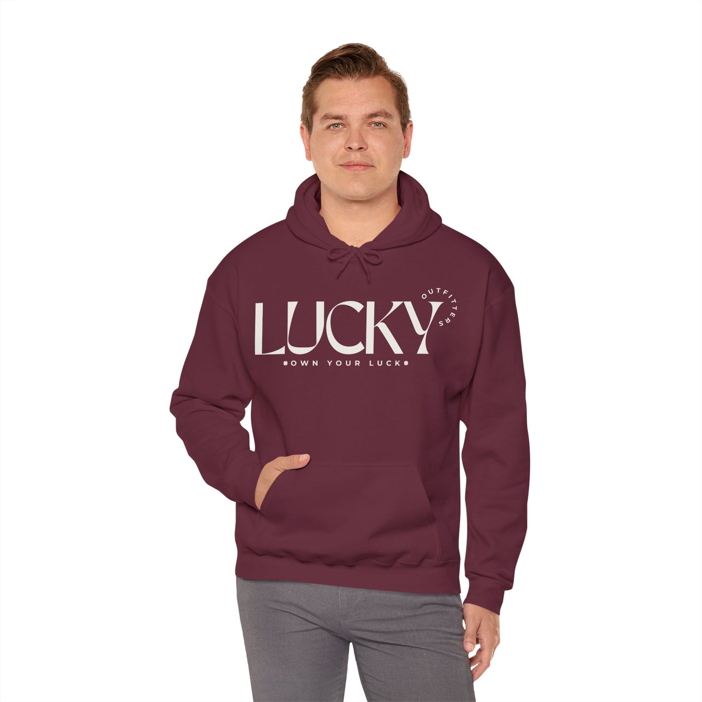 Men's Lucky Hoodie - LUCKY Outfitters Off White Graphic Unisex Pullover