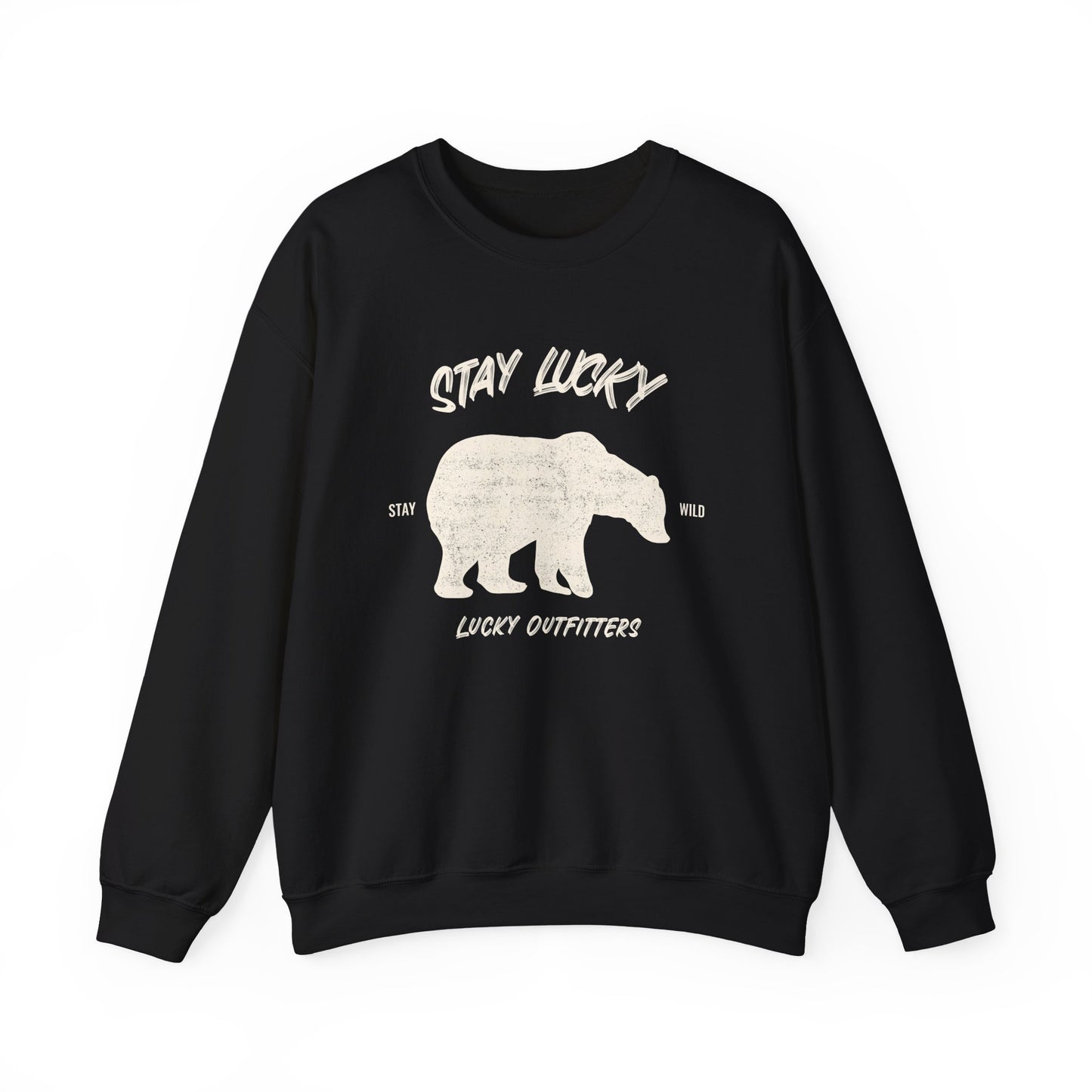 Stay Lucky Bear Unisex Crewneck Sweatshirt (Unisex Sizing) — Vintage Bear Graphic Pullover