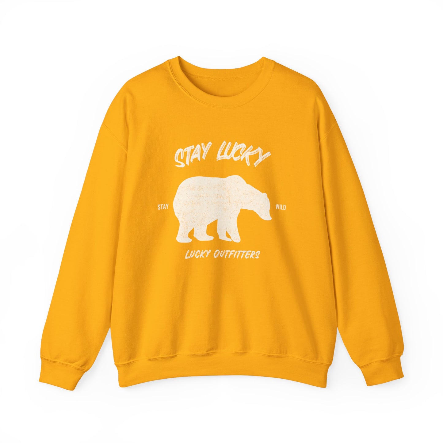 Stay Lucky Bear Unisex Crewneck Sweatshirt (Unisex Sizing) — Vintage Bear Graphic Pullover