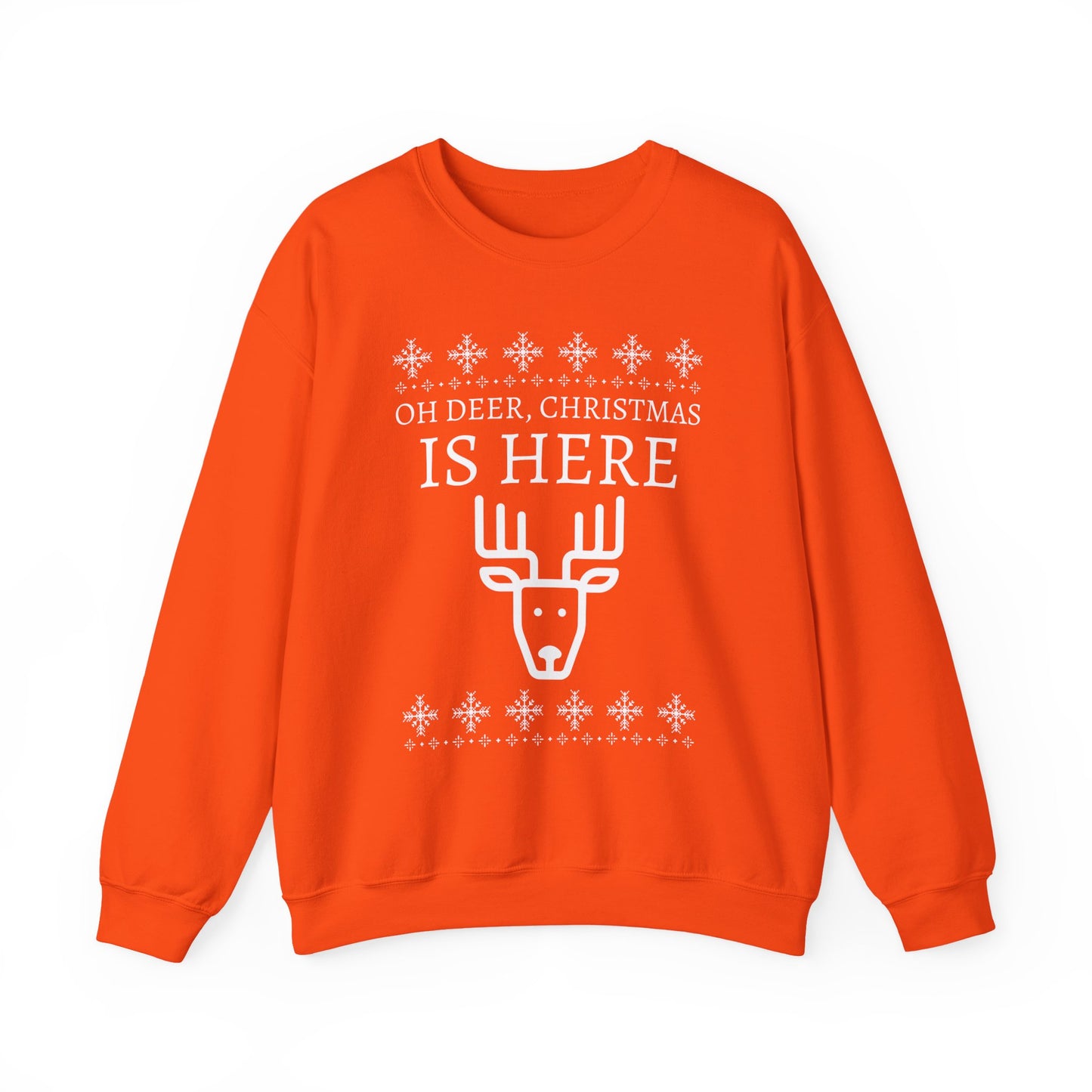Christmas Reindeer Sweatshirt (Unisex sizing) - "Oh Deer, Christmas Is Here" Holiday Crewneck
