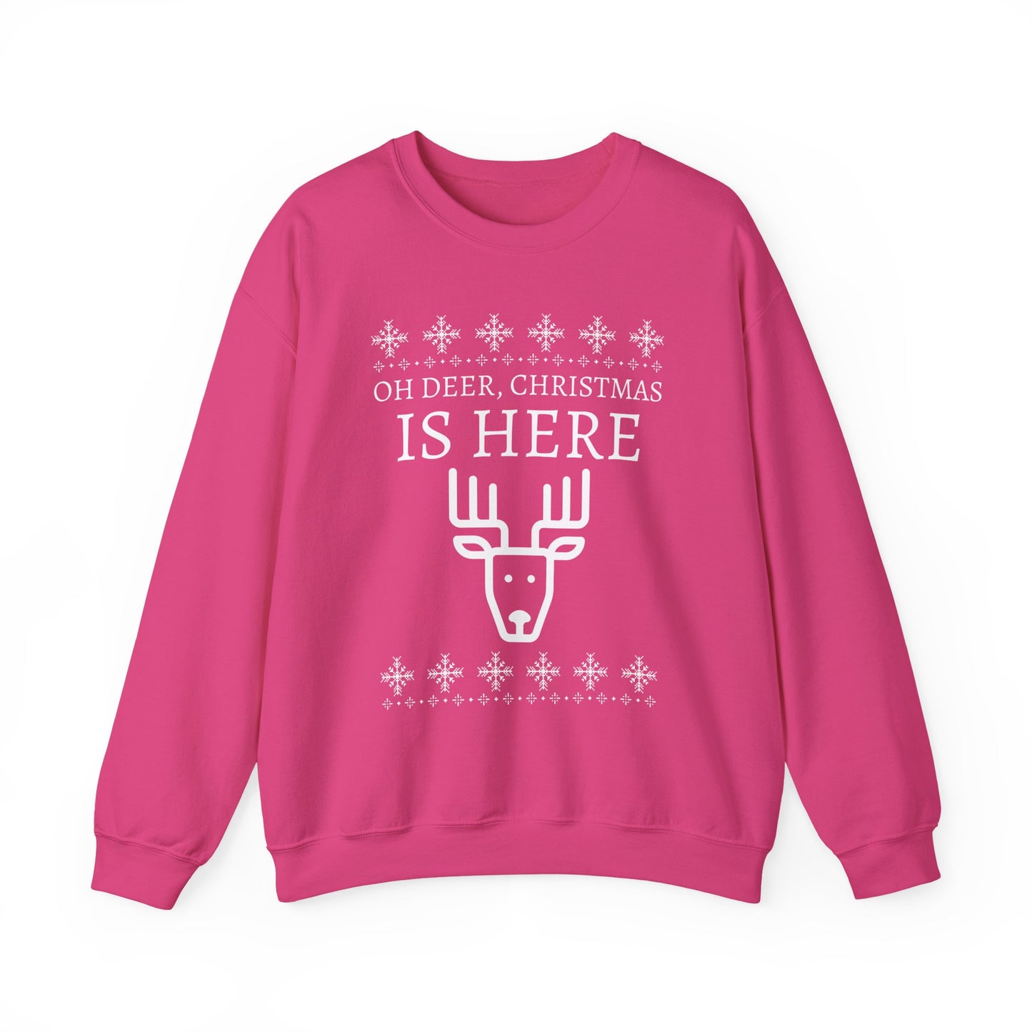 Christmas Reindeer Sweatshirt (Unisex sizing) - "Oh Deer, Christmas Is Here" Holiday Crewneck