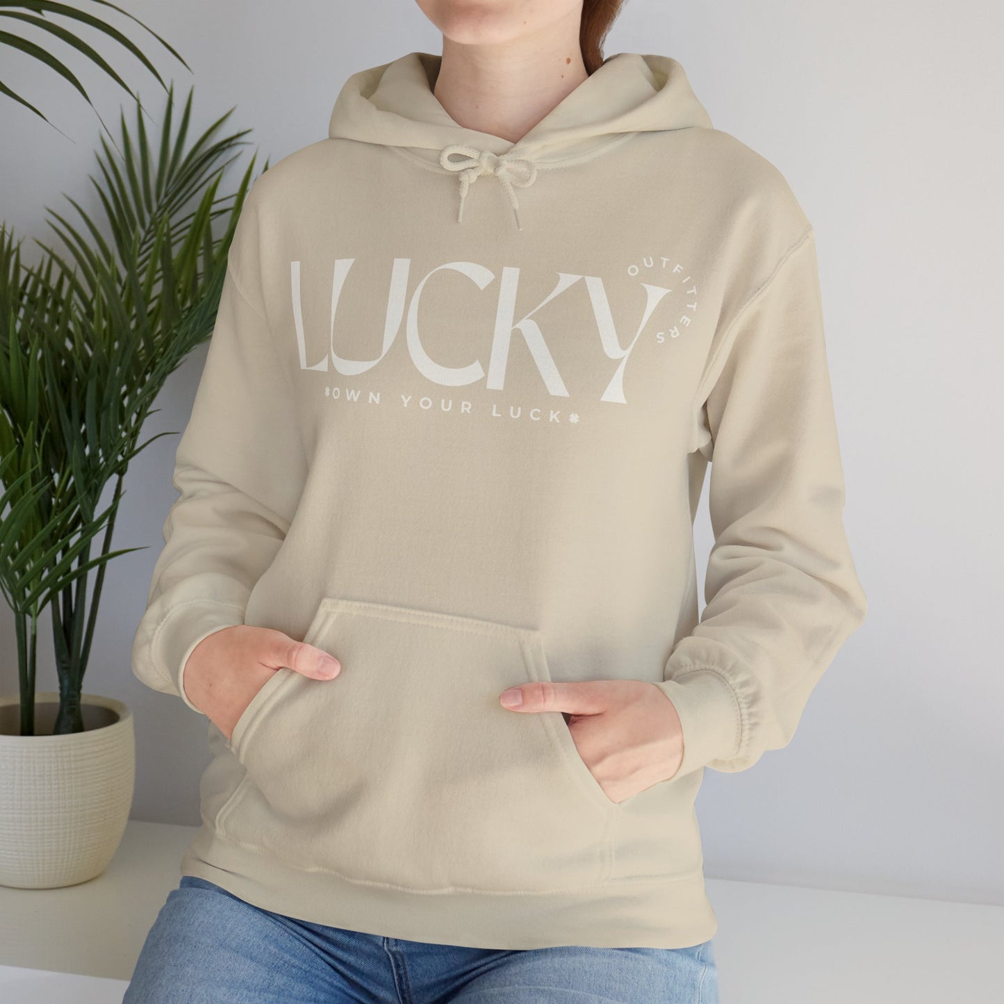 Women's Lucky Hoodie(Unisex Sizing) - LUCKY OUTFITTERS Off White Graphic Unisex Pullover