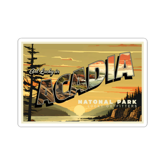 Get Lucky in Acadia National Park Retro Sunset Sticker —  Kiss-Cut Decal