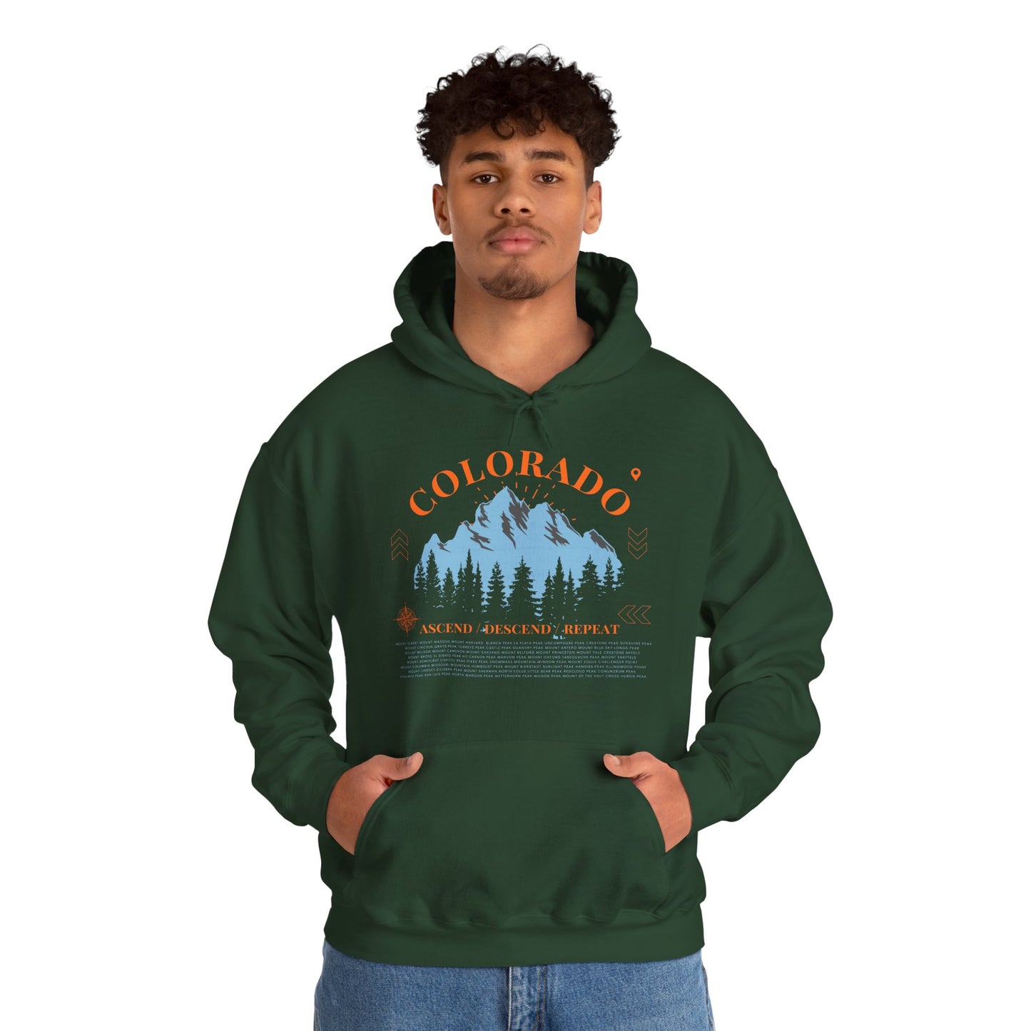 Men's Colorado 14ers Mountain Hoodie — Ascend/Descend/Repeat Mountain Climbing Graphic - Lucky Outfitters Adventure Pullover