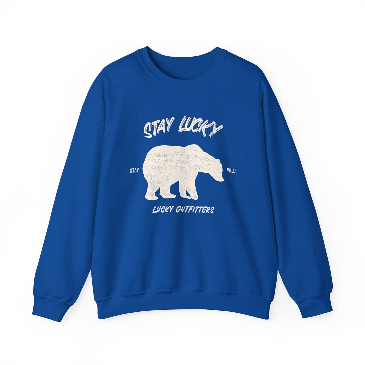Stay Lucky Bear Unisex Crewneck Sweatshirt (Unisex Sizing) — Vintage Bear Graphic Pullover