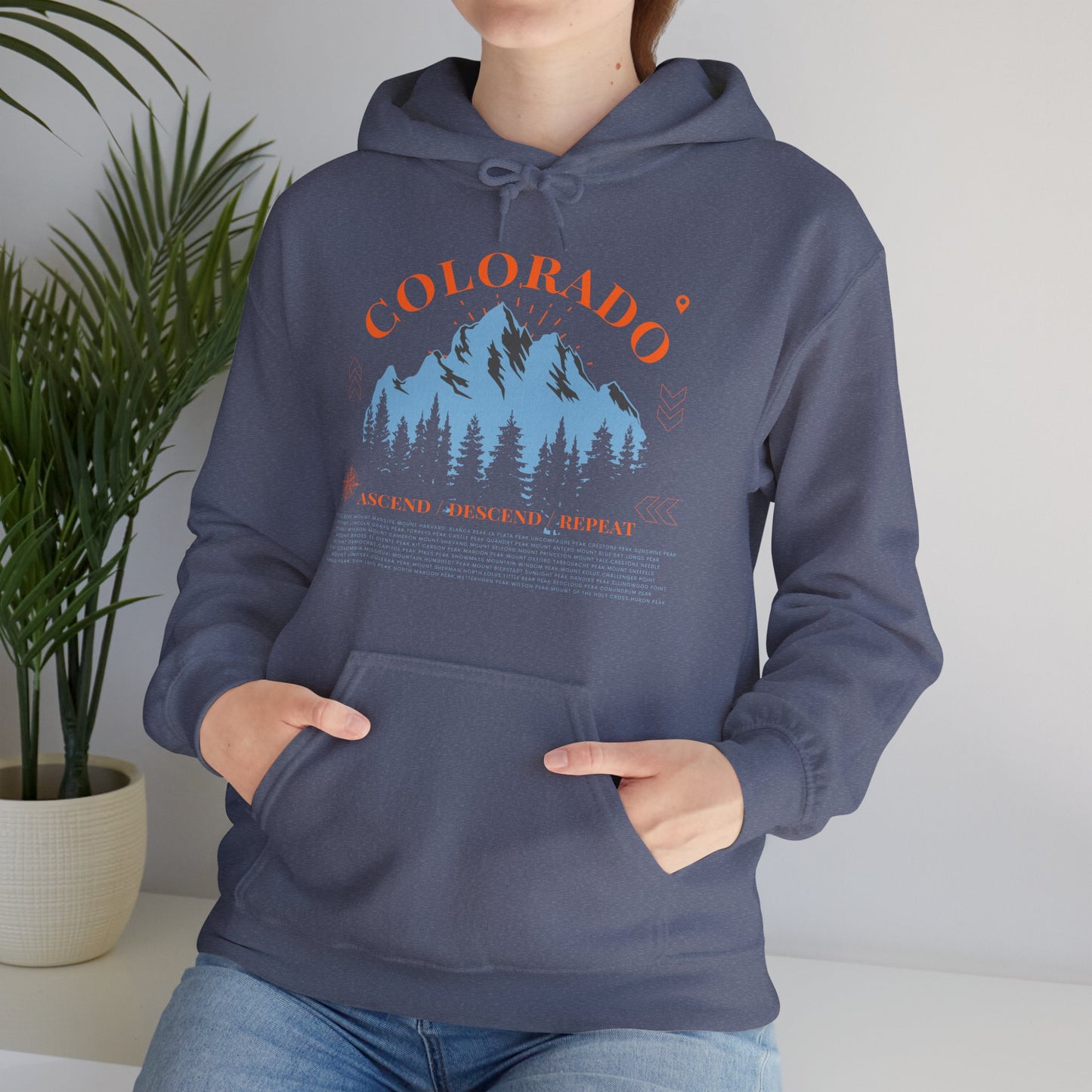 Women's Colorado 14ers Mountain Hoodie (Unisex Sizing) — Ascend/Descend/Repeat Mountain Climbing Graphic - Lucky Outfitters Adventure Pullover