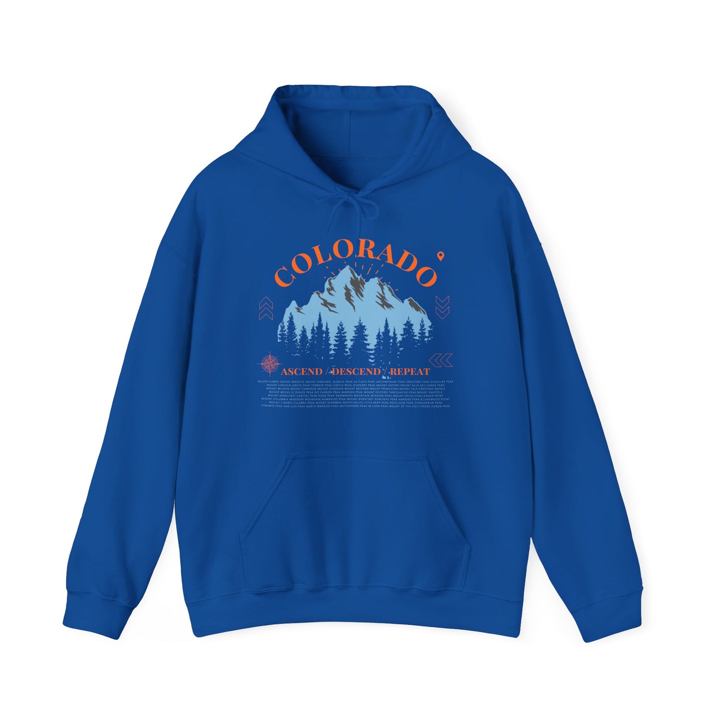Women's Colorado 14ers Mountain Hoodie (Unisex Sizing) — Ascend/Descend/Repeat Mountain Climbing Graphic - Lucky Outfitters Adventure Pullover