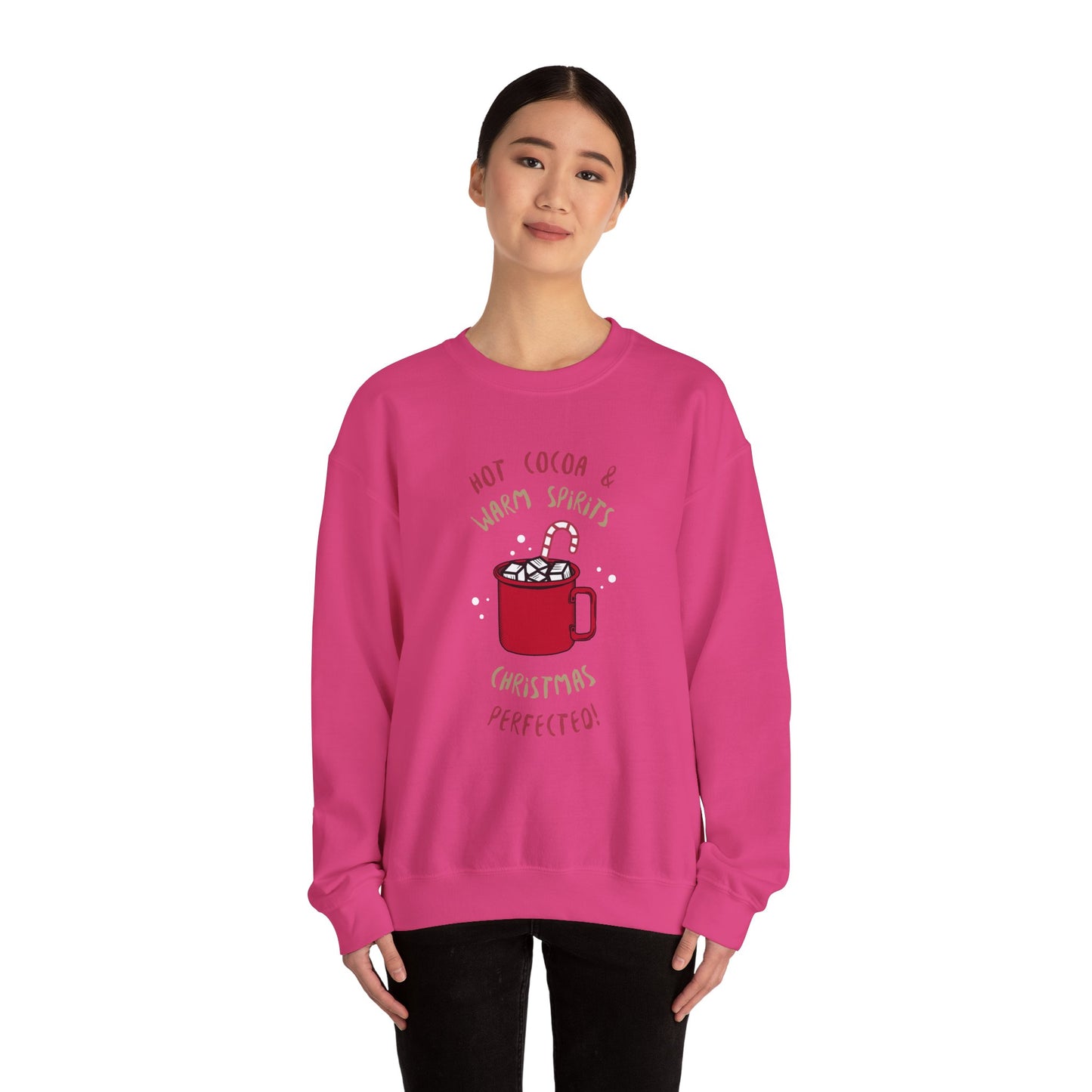 Christmas Hot Cocoa Sweatshirt (Unisex Sizing) — "Hot Cocoa & Warm Spirits, Christmas Perfection" Cozy Holiday Crewneck