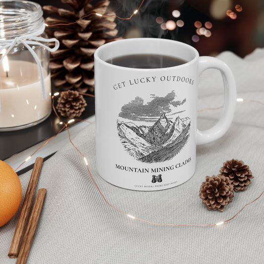 Lucky Outfitters Mountain Mining Mug — "Lucky Miners Probe Deep Holes" 11oz Coffee Cup