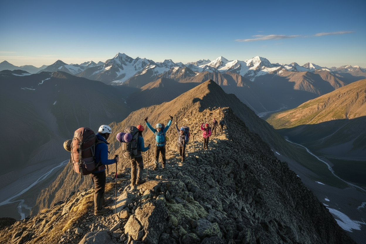 have the hikers celebrating at the peak