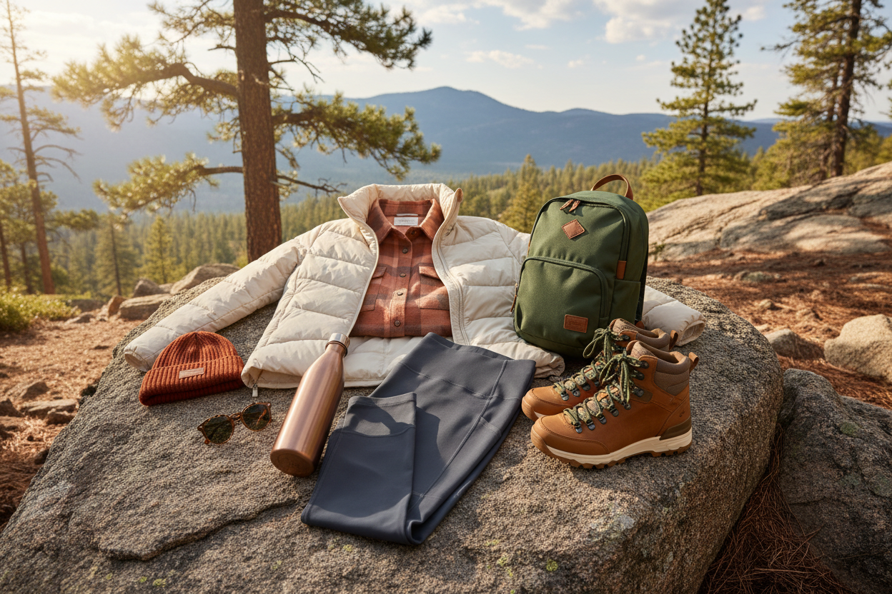 make an image for Women's Apparel and make it outdoorsy yet trendy